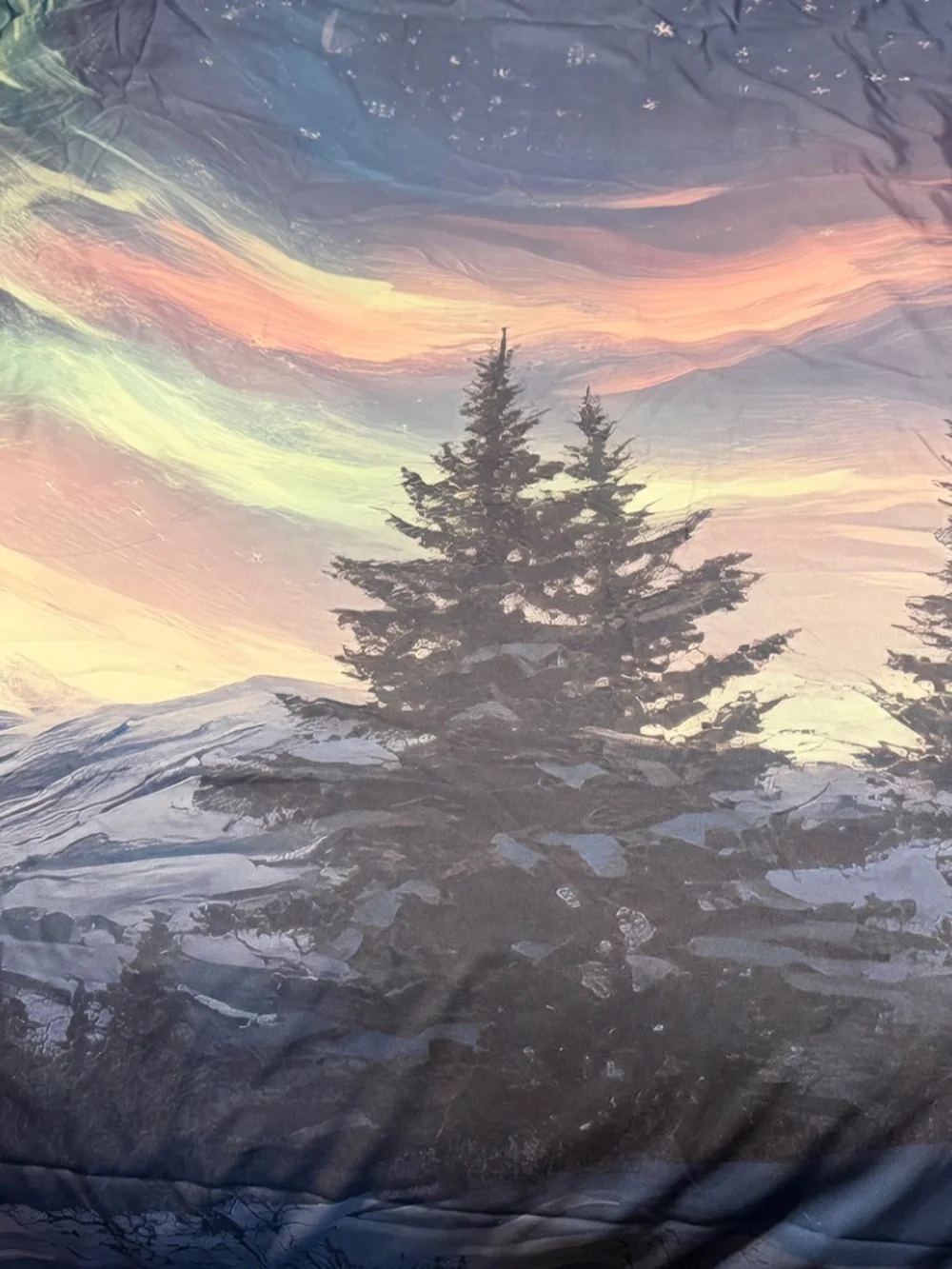 King Size NIB Duvet Cover Aurora Borealis Forest Mountain Print